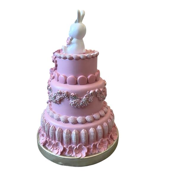 Sweet Treats 13in Pink Floral Easter Bunny Faux Cake with Macaroons Decor NEW - Picture 11 of 16